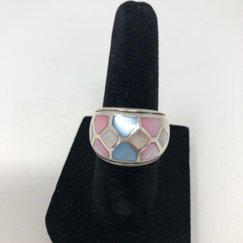 Pink & Blue on Silver Ring